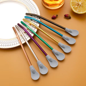 Thép không gỉ 304 Silicone Uống Ống Hút Sáng Tạo Có Thể Tháo Rời Cà Phê Trà Madai Trà Rơm Thìa Đài Loan 6LIF