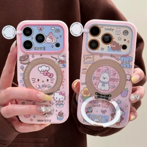 Ốp lưng iPhone Hello Kitty màu hồng kèm đế xoay 360° iP - 11/12/13/14/15/16/17/Plus/Air/Pro/Max