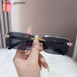 Sắc thái không vành GAVESTO, Kính râm cổ điển ống kính đại dương UV400, Kính mắt mùa hè trang trí Cheetah hợp thời trang dành cho nữ và nam giới