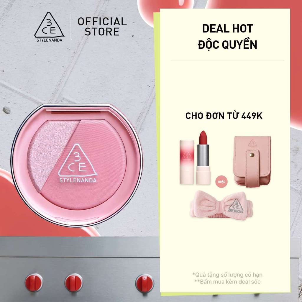 Phấn Má Hồng Bắt Sáng 3CE Blushlighter 2-Trong-1 Đa Năng, Dễ Tán, Tệp Da, Lâu Trôi, Rạng Rỡ Suốt Ngày Dài