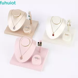 Bộ kết hợp FUHUIOT Giá để đồ trang sức, Giá đỡ trưng bày vòng cổ bằng da PU thời trang, Khay lưu trữ Đa năng Thẩm mỹ cao cấp Quầy trưng bày đạo cụ Dresser