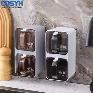 <cosyh>Four Piece For Kitchen Spice Jars Set with Lids and Spoons for Multi Use Storage
