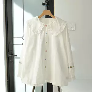 Áo sơ mi dài tay thêu hoa phong cách Preppy dành cho nữ