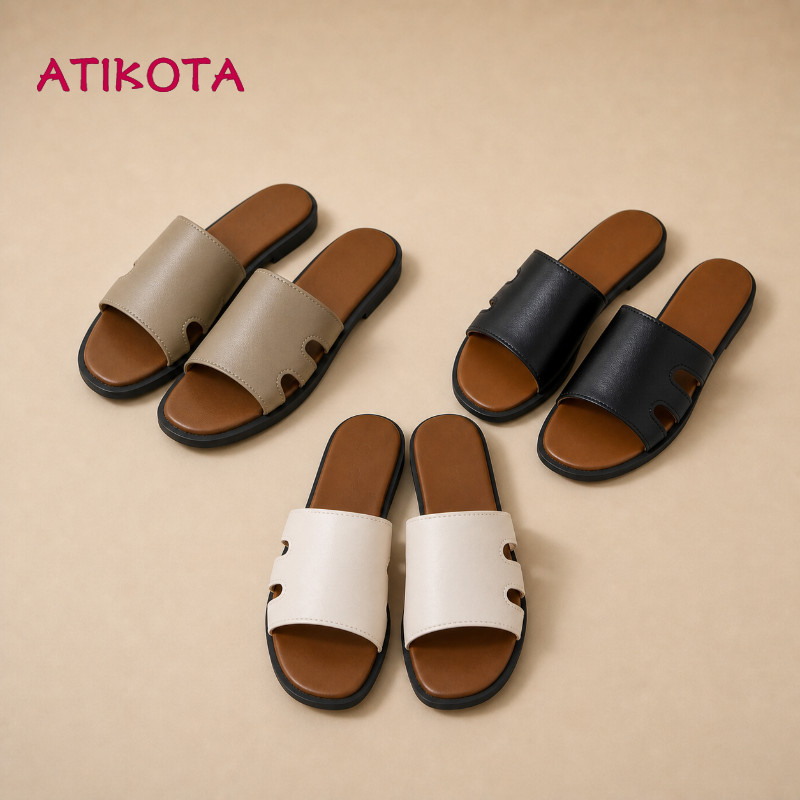 Atikota Nữ Cổ Điển Rộng Rỗng Flat Trượt Dép Mềm Mại Không Trơn Trượt Xăng đan Mùa Hè Thời Trang Hàng Ngày Ngoài Trời Cho Nữ