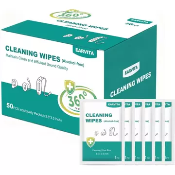 Bộ dụng cụ làm sạch máy trợ thính 50 lần được đóng gói riêng lẻ, Bộ dụng cụ làm sạch khăn lau âm thanh Đồ dùng phụ kiện máy trợ thính, dành cho mọi thương hiệu và loại máy trợ (50)