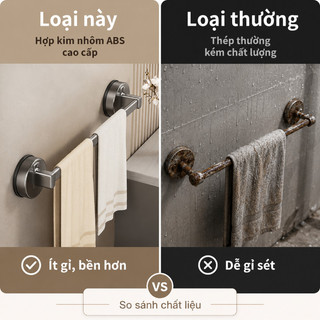 Giá treo khăn nhà tắm cốc hút hợp kim nhôm chống gỉ không khoan chịu lực dễ tháo lắp tiện dụng