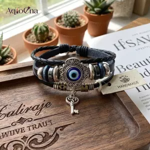 AqToCna Thổ Nhĩ Kỳ Vòng Tay Mắt Hoa Dây Da Xanh Cho Nữ Có Thể Điều Chỉnh Quyến Rũ Bảo Vệ Phụ Kiện Cho Thời Trang Hàng Ngày AqToCna