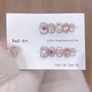 Ảo Có Thể Tháo Rời Vương Quốc Handmade Móng Tay Có Thể Đeo Tùy Chỉnh Cao Cấp Bóng Thủy Tinh Ngắn Miếng Dán Mắt Mèo Miếng Dán Móng Tay