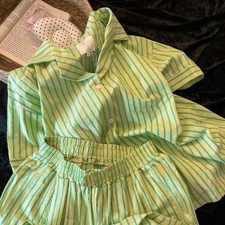 [Seckill trong thời gian có hạn] Áo len Cardigan Cotton đám mây phong cách phương Tây Bộ đồ ngủ nữ ngắn tay mùa hè Bộ đồ mặc nhà sọc màu tương phản đơn giản