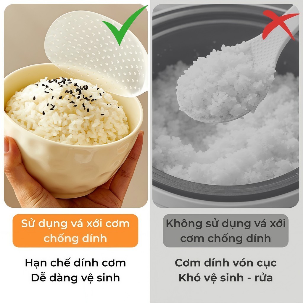 Vá Bới Cơm Chống Dính Thông Minh/Muỗng Múc Cơm/Thìa Xới Cơm Chống Dính - Từ Tính & Đế Hít - FE123