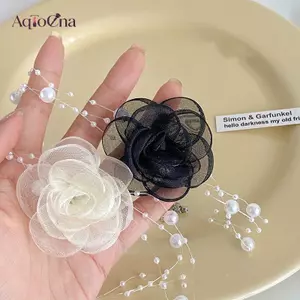 AqToCna Ngọc Trai Lãng Mạn Choker Camellia Nelace Trắng Mùa Hè Xương Đòn Dây Chuyền Với Hoa Ngọc Trai Dành Cho Nữ AqToCna