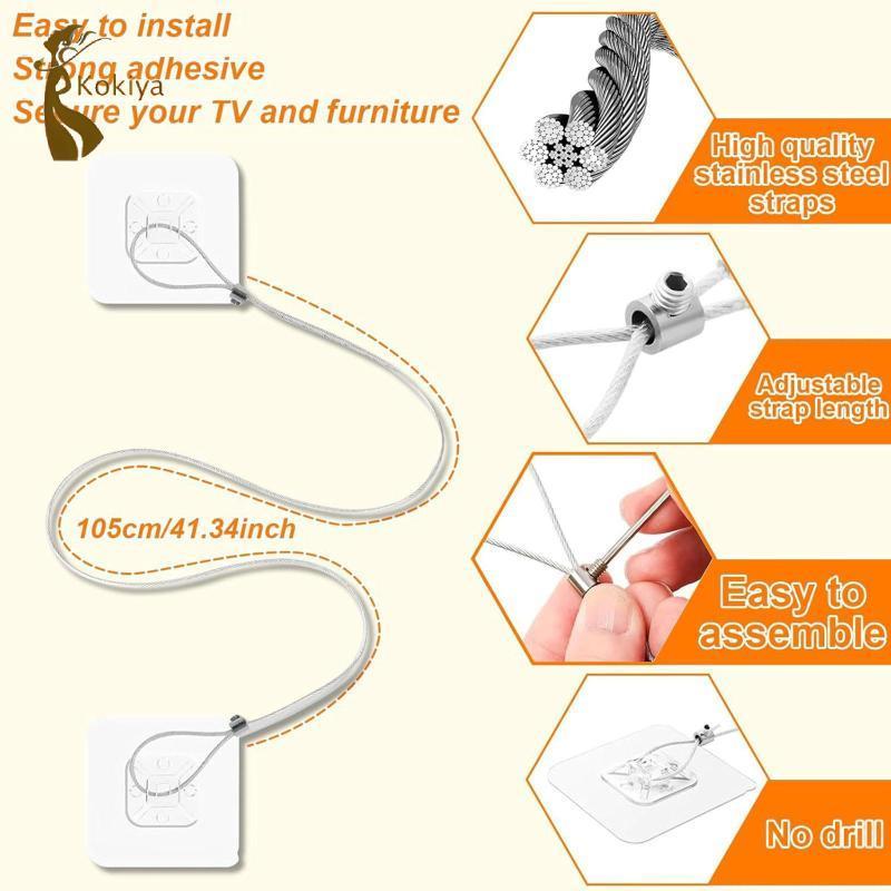 2 Miếng Dây Chống Kẹp Cho Nội Thất Tivi Bộ Neo Bảo Vệ An Toàn Trẻ Em Có Thể Điều Chỉnh Dây Thép Hạng Nặng Dây Buộc