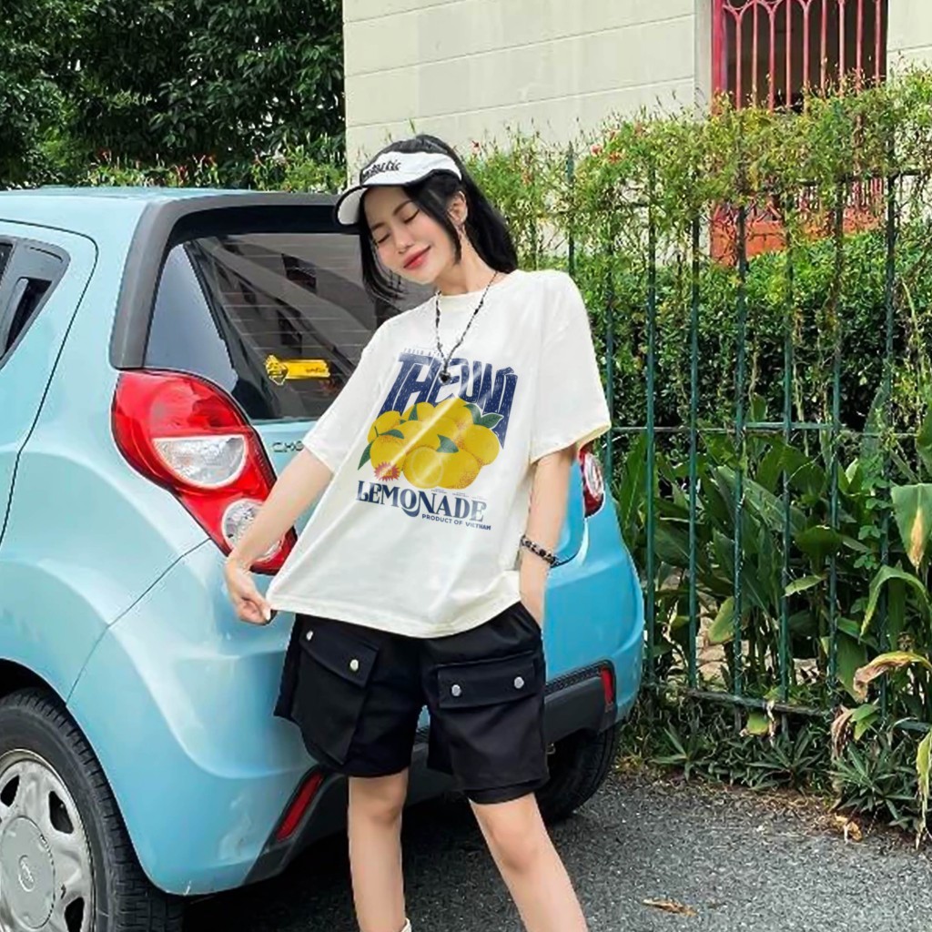 （Giao hàng 24h）Angela Áo Thun Trắng Boxy Mùa Hè Trái Cây Nhiệt Đới 2 100% Cotton 220gsm Năng Động Trẻ Trung