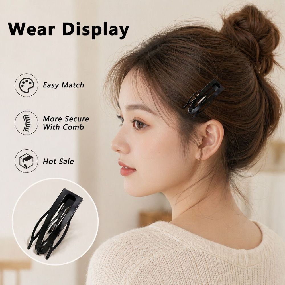 AWNGD 2 Kẹp Tóc BB, Barrettes Tóc Ba Răng Kim Loại, Đen Mờ Chống Trơn Trượt Mạnh Mờ Giữ Bobby Chân Nữ Bé Gái