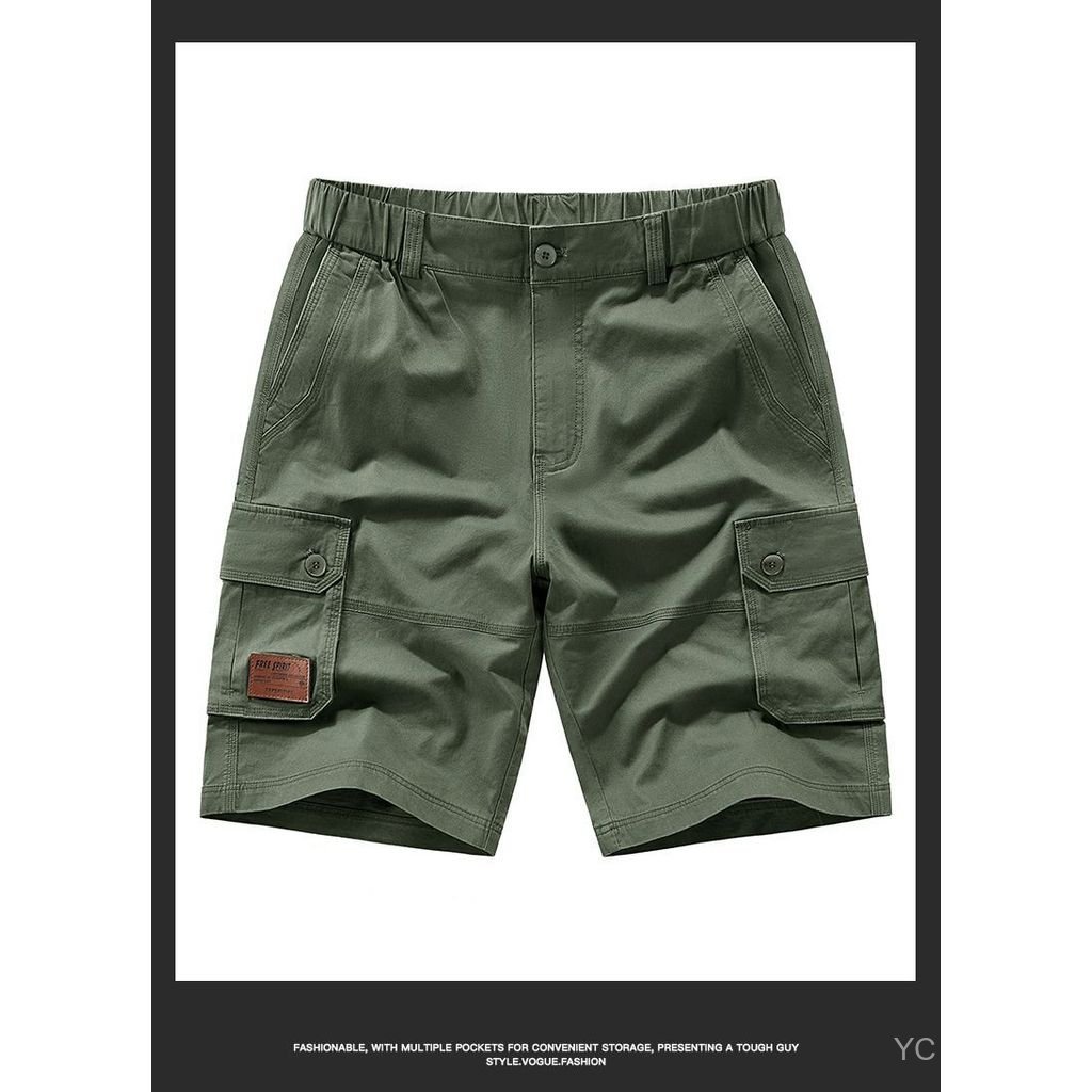 Quần short cotton nhiều túi mùa hè dành cho nam, quần dài vừa phải dáng rộng, quần short eo co giãn cỡ lớn 8EAO