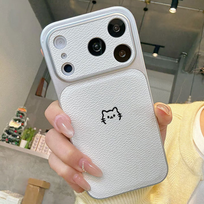 Ốp lưng iPhone họa tiết da mạ họa tiết mèo phù hợp cho iPhone 17 16 15 14 13 12 11 Pro Max Plus Max