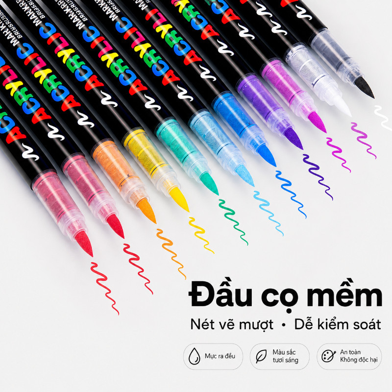 Bút marker acrylic dạng lỏng,12/24/36/48/60 Cây,Mực Lỏng Cho Màu Sắc Rực Rỡ,Bút marker chồng màu được