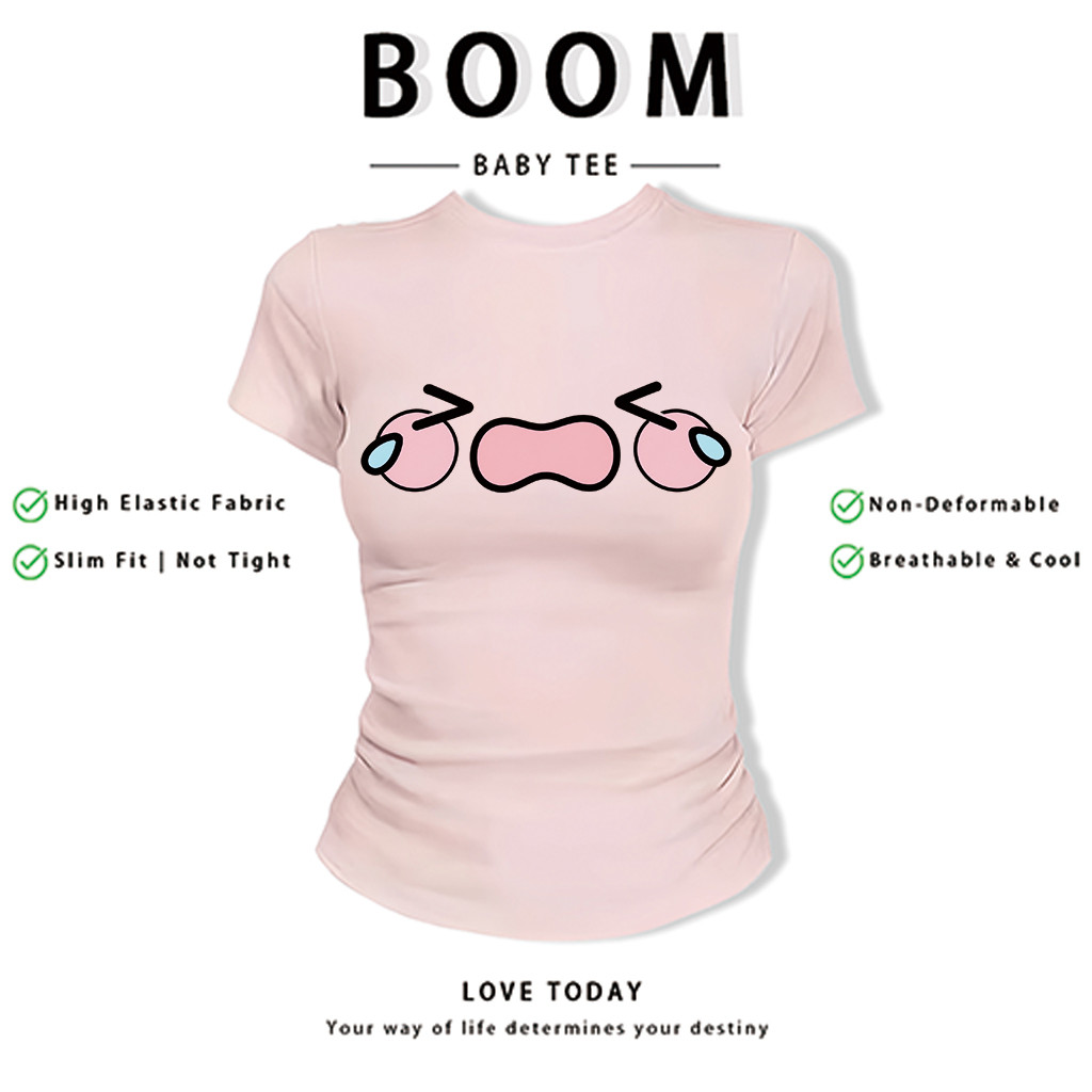 BOOM Áo Baby Tee Nữ Cotton Ôm Body-Áo Thun Ngắn Tay Y2K In Hình PhongCách Mùa Hè, Cổ Tròn Hàng Đầucách hàn quốc phong&87