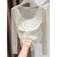 Phong cách Hàn Quốc cổ tròn chấm bi dài tay Slim-fit Giảm tuổi Slimer Nhìn mỏng hơn Áo sơ mi đáy mỏng hàng đầu