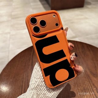 Ốp điện thoại họa tiết da vải thiều Phong cách hợp thời trang Biểu tượng đen tiếng Anh Thích hợp cho iPhone 15promax 16pro 17 16 15 14 pro max 11promax 12promax 17pro Vỏ chống sốc