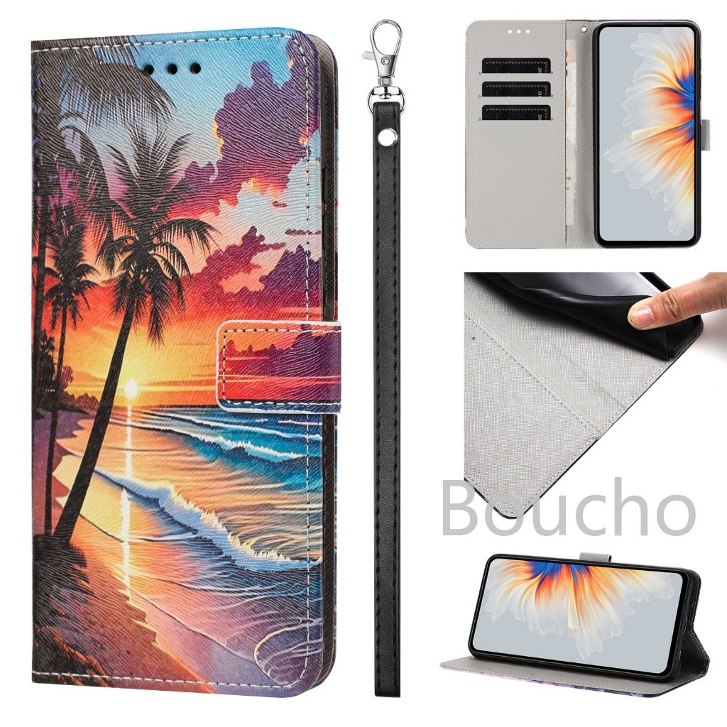 Dành Cho Samsung A27 A57 M16 A56 A36 A37 A07 A06 A05S M55 M35 M15 M54 M14 Ốp Điện Thoại Folio Cây Cọ Đại Dương
