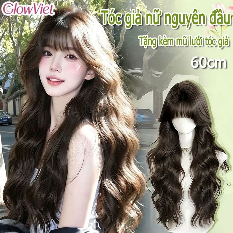 Tóc giả dệt kim nguyên đầu,60cm,Tóc giả nữ nguyên đầu,Kèm conbo phụ kiện, TƠ MỀM MỊN KHÔNG BỊ ĐỔ BÓNG