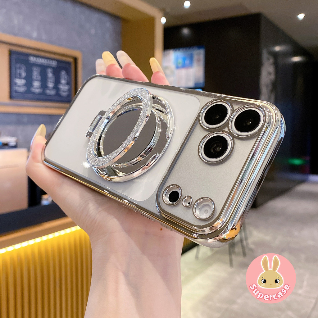 Ốp Điện Thoại Chân Đế Gương Lấp Lánh Sang Trọng Cho Vivo Y11D Y19 Y19S Pro GT Y19E Y18E Y18i Y18S Y17 Y16 Y15A Y13 Y12A Y12S Y11 Y11S 5G 4G Vỏ Bạc Mạ Điện Trong Suốt Vỏ Mềm