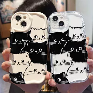 Ốp Lưng Cho Realme C65 C63 C55 C53 C51 C35 C30 C21Y C25 C25S C20 C15 C12 C11 5 5S 5i 6i Note 50 Narzo 20 30A Kem Vồng Cong Cạnh Họa Tiết Mèo Dễ Thương NYK284