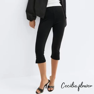 Quần Capri Nữ Màu Trơn Chia Viền Quần Crop Co Giãn Cho Mùa Hè