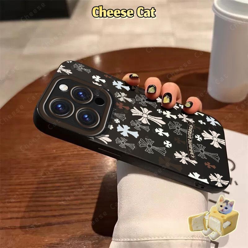 Ốp điện thoại hình chữ thập màu đen trắng hợp thời trang cho iPhone 13 14 15 Plus 11 12 16 17 Pro Max XR Xs Max 6 7 Plus