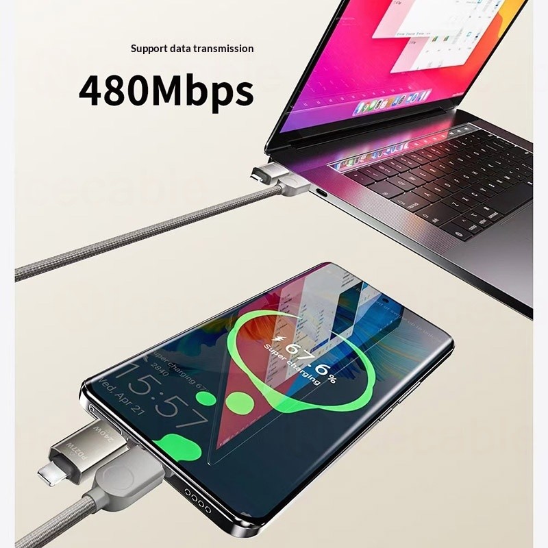 Cáp dữ liệu từ tính 4 trong 1 USB / Type C sang Type C / IOS PD240W Cáp dữ liệu dệt Nylon siêu nhanh Cáp dữ liệu từ tính có thể đảo ngược cho iOS / Android