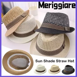 Mũ Fedora ống hút MERIGGIARE, Mũ chống nắng bằng rơm Trilby, Mũ hoa ngắn vành thoáng khí mùa hè