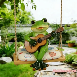 Tượng Ếch Xoay Vui Nhộn Nhựa Động Vật Chơi Đàn Guitar Vườn Tượng Trang Trí Tường Ngoài Trời Cho Sân Ban Công