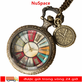 Đồng hồ bỏ túi NUSPACE, Đồng hồ số La Mã nhãn La Mã cổ điển, Mặt dây chuyền vòng cổ bằng đồng Mặt số đầy màu sắc Đồng hồ thạch anh Quà tặng nam và nữ