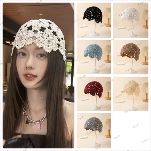 Mũ móc rỗng PYCOU, Mũ beanie mỏng thoáng khí, Thời trang đính đá Mũ nồi mùa hè