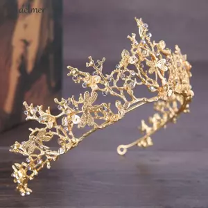 DELMER Vương Miện Retro, Thanh Kim Cương Giả Mitzvah Vương Mitzvah Vương Miện Công Chúa Kim Loại, Vòng Tóc Bướm Cổ Điển Phong Cách Hàn Quốc Băng Đô Cô Dâu Tiaras Trang Sức Tóc