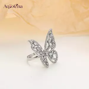 AqToCna Màu Bạc Nhẫn Cưới Cho Nữ Mới Hợp Thời Trang Thanh Lịch Quyến Rũ Lấp Lánh Bướm Zircon Cô Dâu Trang Sức Quà Tặng AqToCna