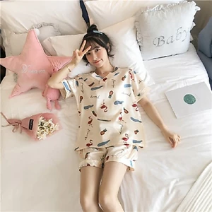 Phiên Bản Hàn Quốc Ice Silk Loose Bộ Đồ Ngủ Mùa Hè Nữ XXXXXL Plus Béo Cực Lớn 2022 Tay Ngắn Loungewear Có Thể Đeo Bên Ngoài