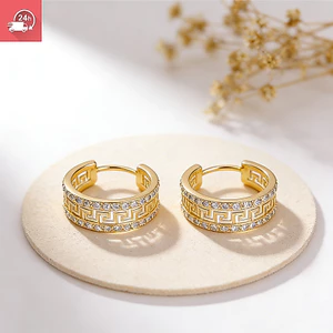 Retro khí chất zircon họa tiết hình học khắc vàng cá tính Bông tai nữ đa năng