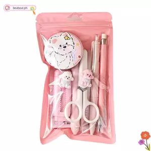 BEABOUT 8 Bộ Viết, Bộ Văn Phòng Phẩm Xanh / Hồng Học Sinh, Phim Hoạt Hình Puppy Thiết Kế Bút Gel Băng Chỉnh Sửa Trường Văn Phòng