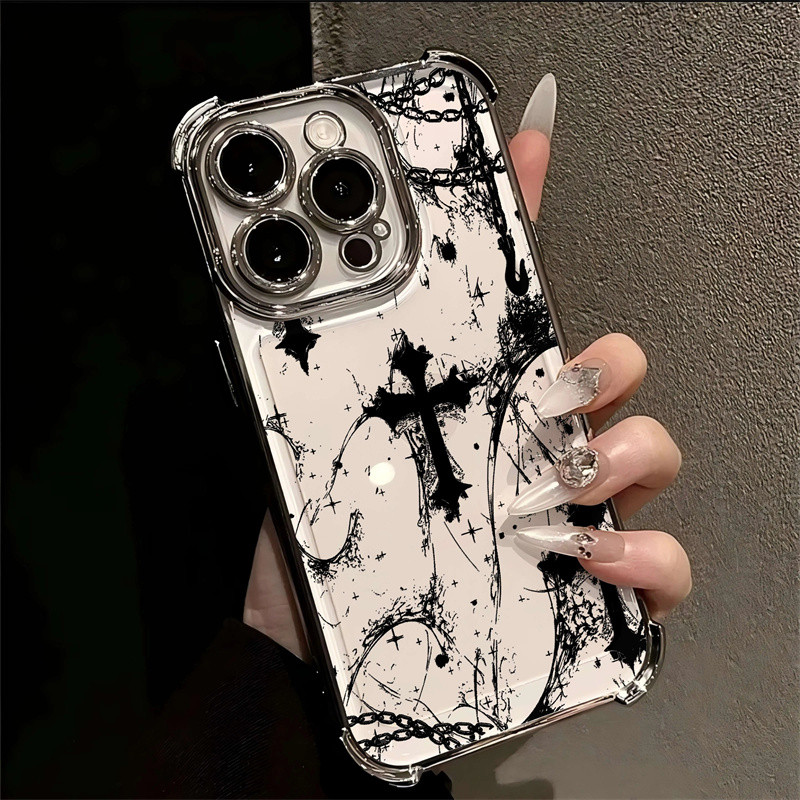 Cool Dark Gothic Cross Mark Line Mạ Ốp Lưng Điện Thoại Samsung Galaxy S25 FE S26 Ultra S24 S22 S23 S21 Plus S20 FE Note 20 Ultra Vỏ Điện Thoại Thời Trang Mềm Mại Chống Sốc