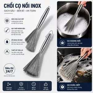 "Bộ 2 bàn chải nồi thép không gỉ 304, vệ sinh bếp và nồi chảo hiệu quả, tiện ích đa năng."
