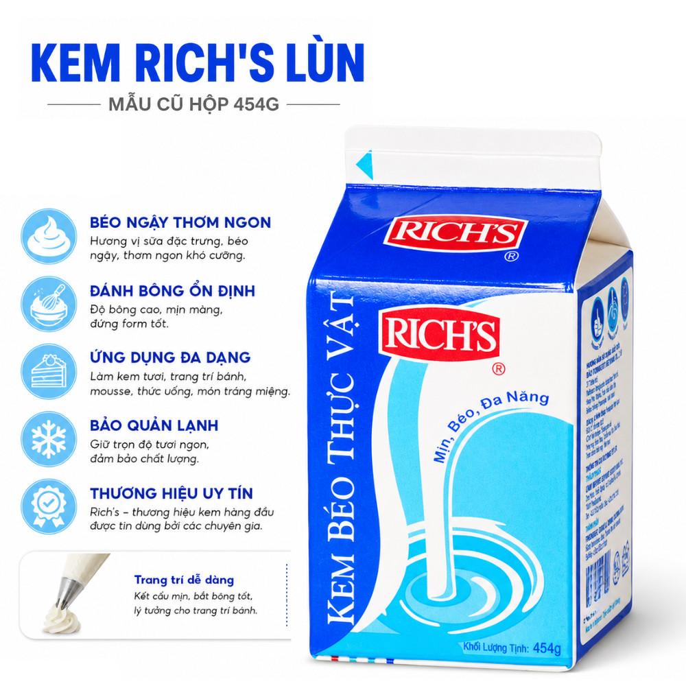 Kem Rich's Lùn Mẫu Cũ Hộp 454g - Bí Quyết Tăng Độ Béo Ngậy Cho Mọi Công Thức