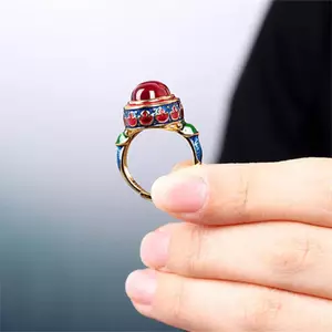 PNPIA- Vàng Cổ Tay Nghề Thủ Công Tự Nhiên Carnelian Nhẫn Nữ Hoa Men Phong Cách Quốc Gia Nhẹ Sang Trọng Cưới Trang Sức Quà Tặng