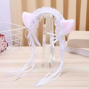 Mũ Tai Mèo Lolita cos Đen Trắng Ren Đầu Tua Rua Streamer Pure Desire Kẹp Tóc Ngọt Đầu Nữ HIUK