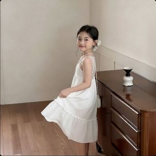 Đầm hai dây cho bé gái mùa hè - Váy công chúa màu trơn hở lưng nhẹ nhàng phong cách Hàn Quốc