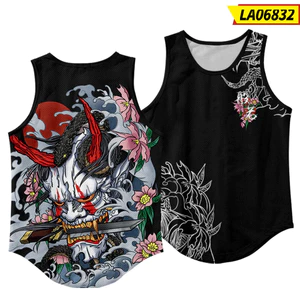 Anime Demon Print Tank Top Nam, Áo Vest Cơ Không Tay Đi Biển Mùa Hè, Áo Thun Mềm Mại Thoáng Khí