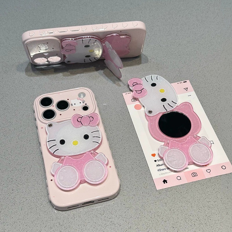 Ốp lưng gương trang điểm chấm bi Hello Kitty dễ thương iPhone Full Lens iP - 11/12/13/14/15/16/17/Plus/Air/Pro/Max