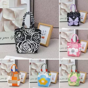 Túi Xô Dệt Kim AWNGD, Túi Đeo Vai Dung Tích Lớn Hoa, Khóa Vòng Dệt Di Động Túi Đeo Tay Handmade Cho Nữ Bé Gái