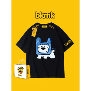 Bkmk dáng rộng hợp thời trang áo thun chó in quần áo nam phong cách nước ngoài thiết kế cảm giác cotton nguyên chất tay ngắn cỡ lớn mùa hè 0609